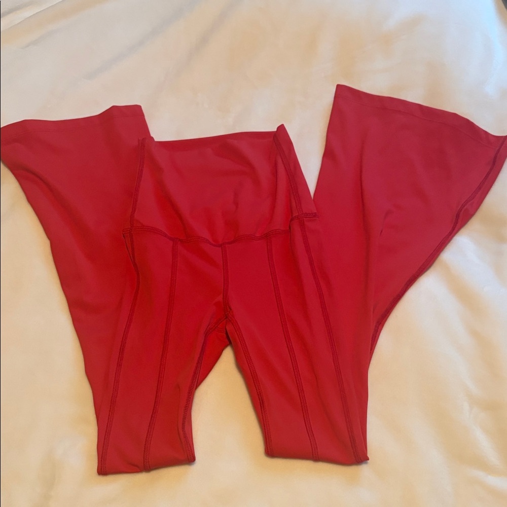Red High-Waist Flared Leggings